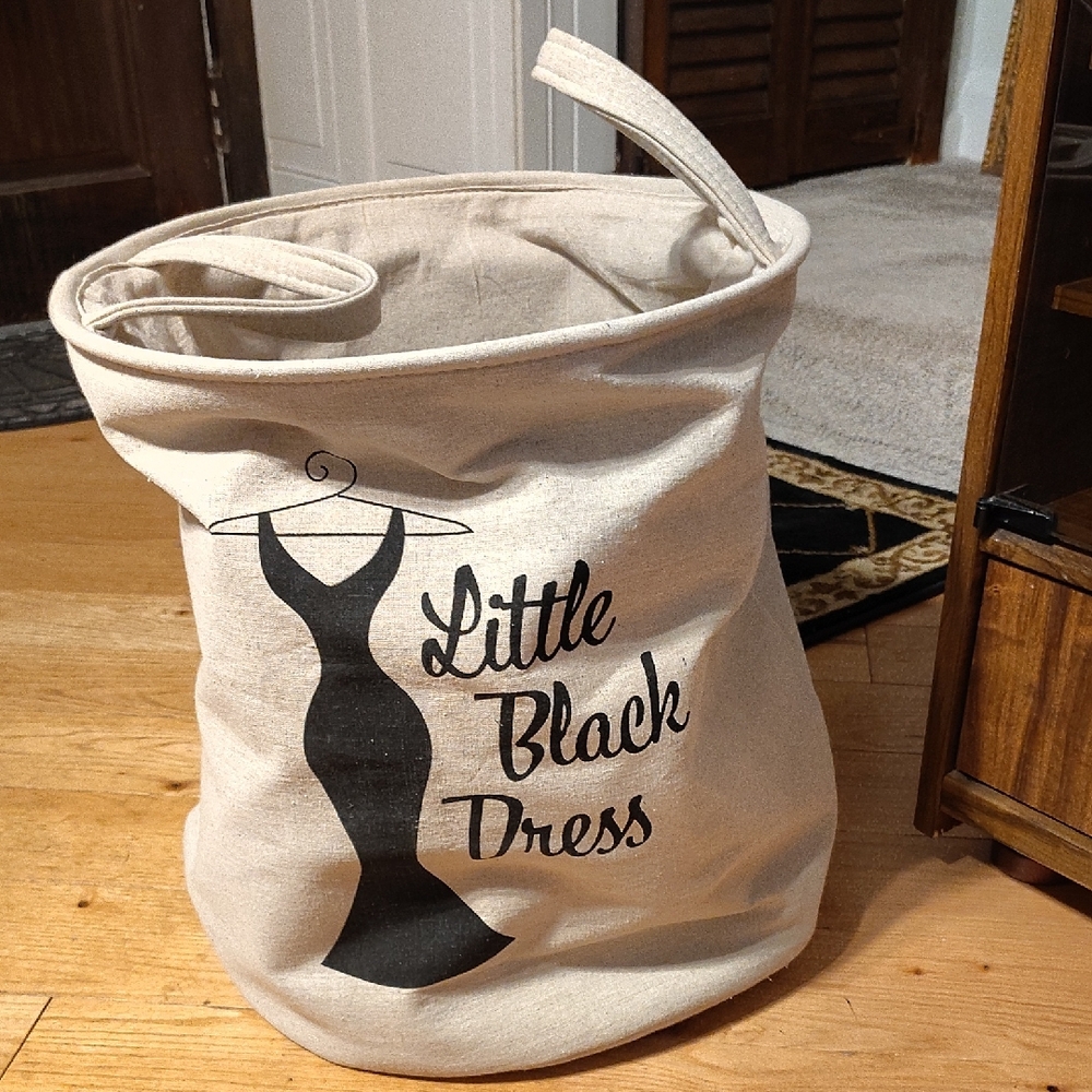 TM Designs Little Black Dress Natural Canvas Basket Storage Tote